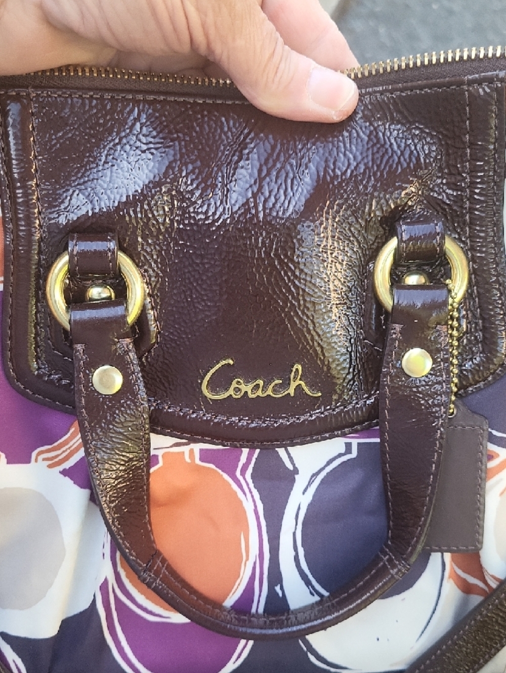 Coach Adhley Print Satchel with Brown Patent Trim - Picture 14 of 16